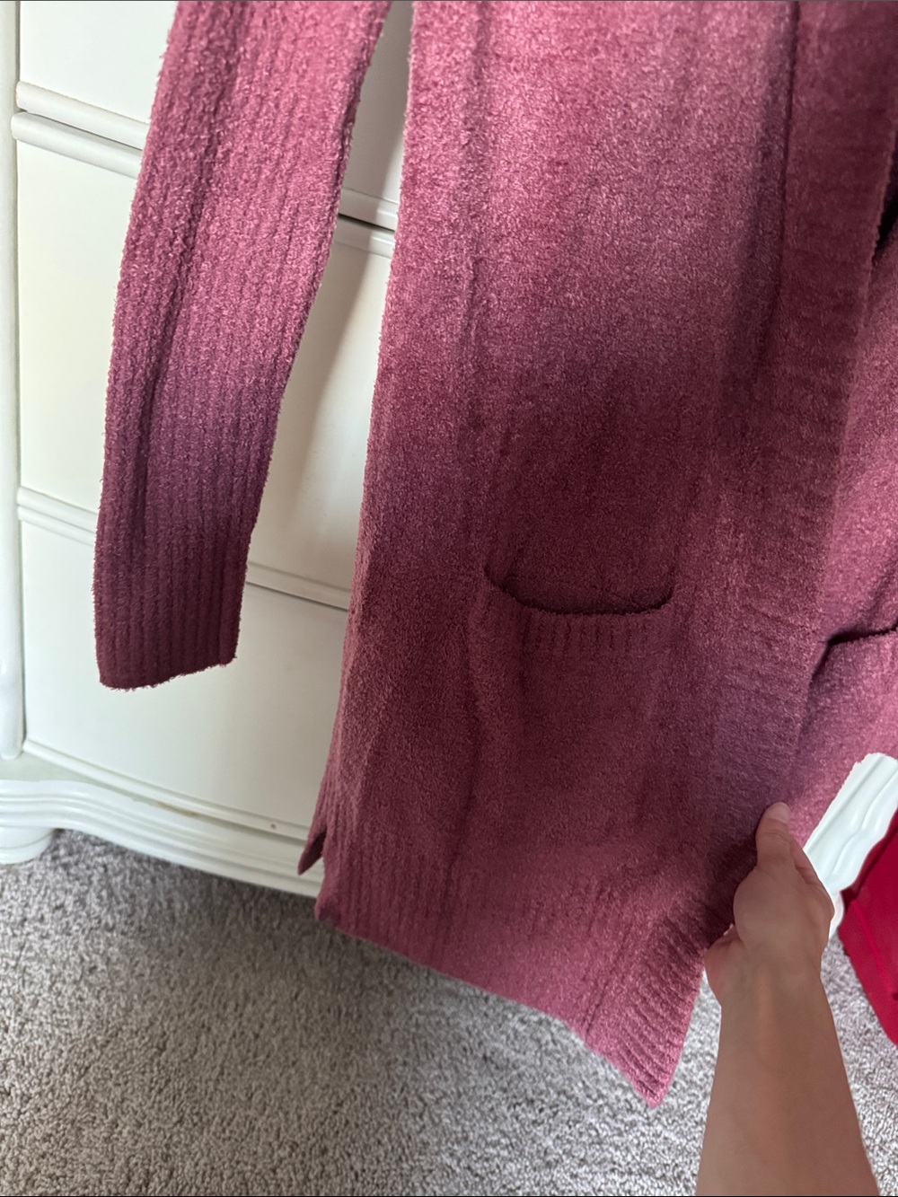 ✴️NWT✴️ Barefoot Dreams Open-Front Hooded Cardigan in Berry - Picture 5 of 6